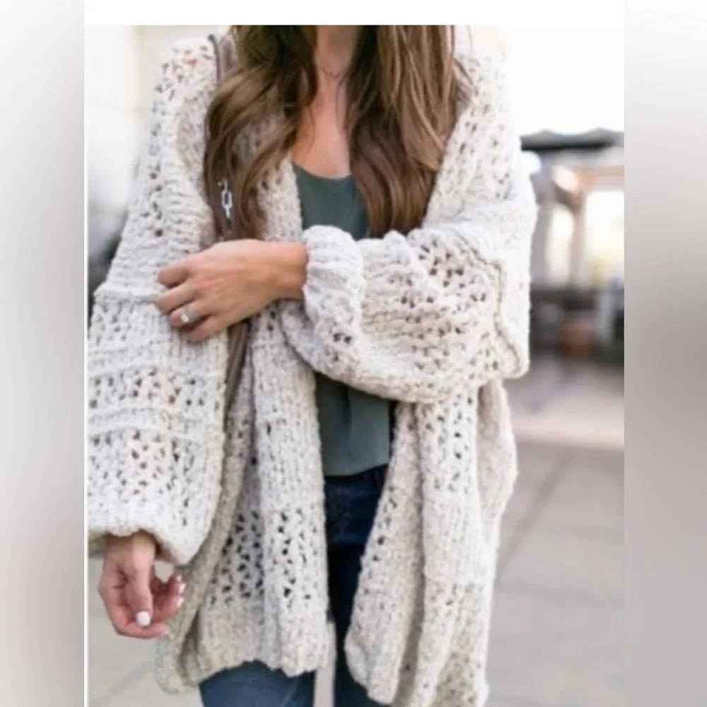 FREE PEOPLE Saturday Morning Knit Cardigan Sweater Cream Ivory Oversized XS-S - Picture 12 of 12